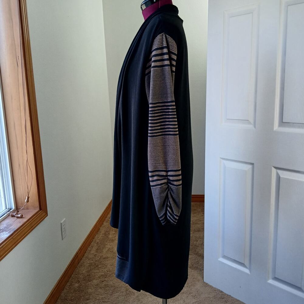 Haani Woman 2-in-1 Sweater Dress Cardigan 2X black tan stripe long sleeve midi - Picture 2 of 12
